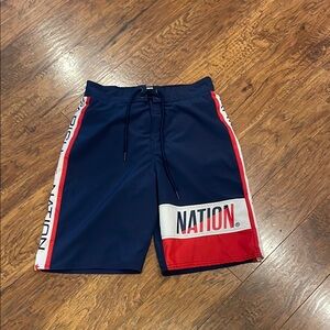 Parish Nation Men’s Swim Trunks Boarding Shorts Red White & Blue Size Small
